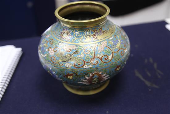 A Japanese champleve enamel vase 18.5cm.